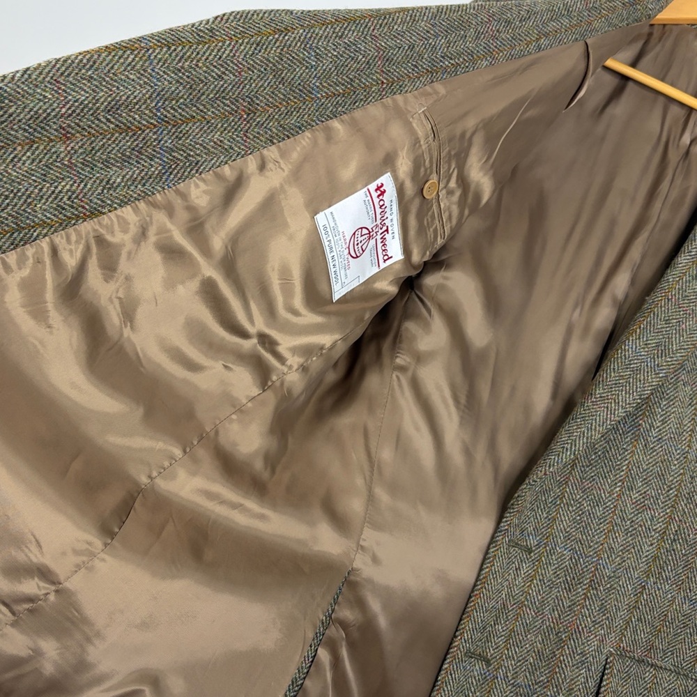 Harris Tweed Sport Coat Men 44L Brown Taupe Wool Herringbone Blue Stripe Blazer - Picture 11 of 16